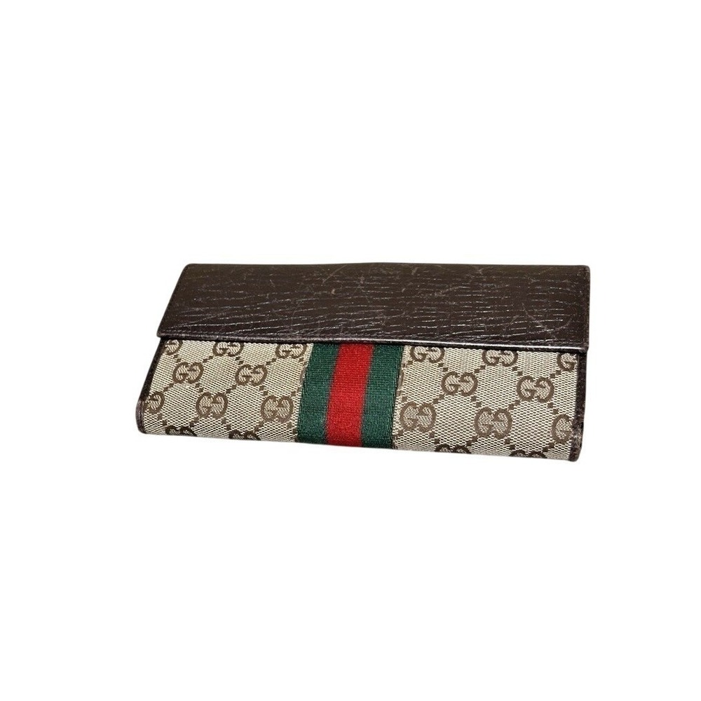 Vintage Gucci GG Canvas Web Stripe Continental Wallet Jackie Clasp Leather Italy - Picture 6 of 13